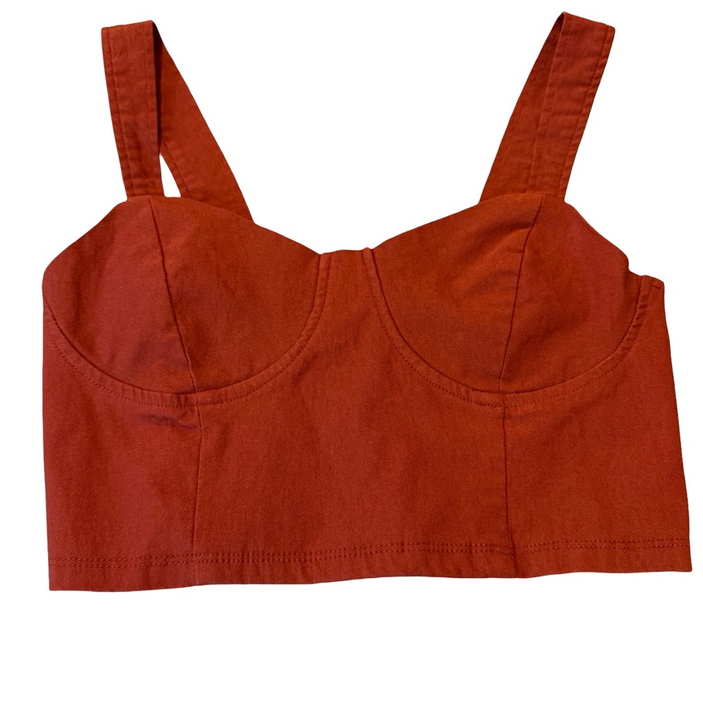 Timing Rust Orange Cropped Bustier Top Smocked Back Size Small